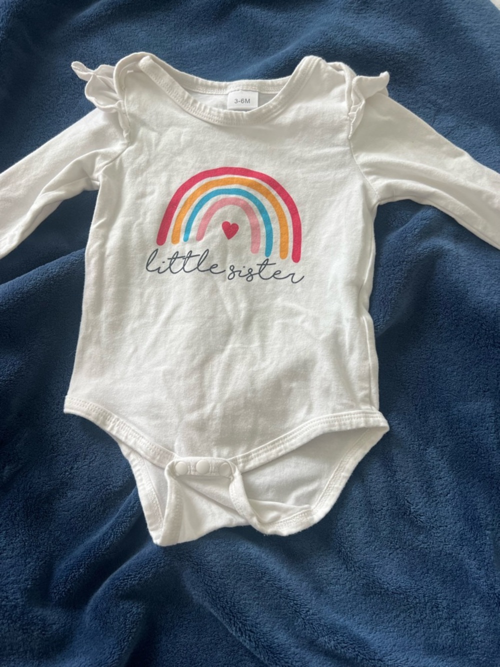 White Baby Bodysuit with Rainbow "Little Sister"